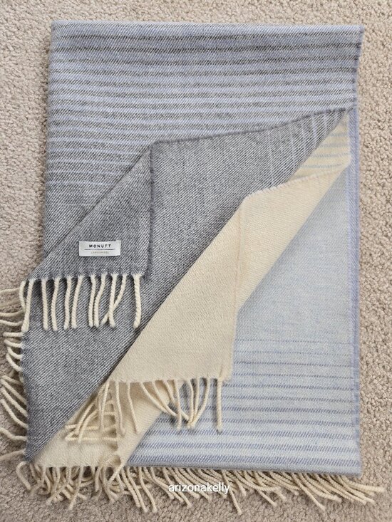 McNutt Accessories - McNutt Lambswool Scarf Blue, Grey, Creme with Stripes Ireland Oversized